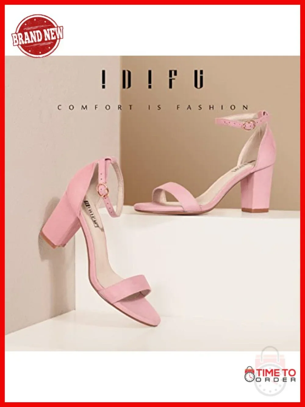 Womens 3 Inch Block Chunky Mid Heel Open Toe Ankle Strap Heeled Sandal